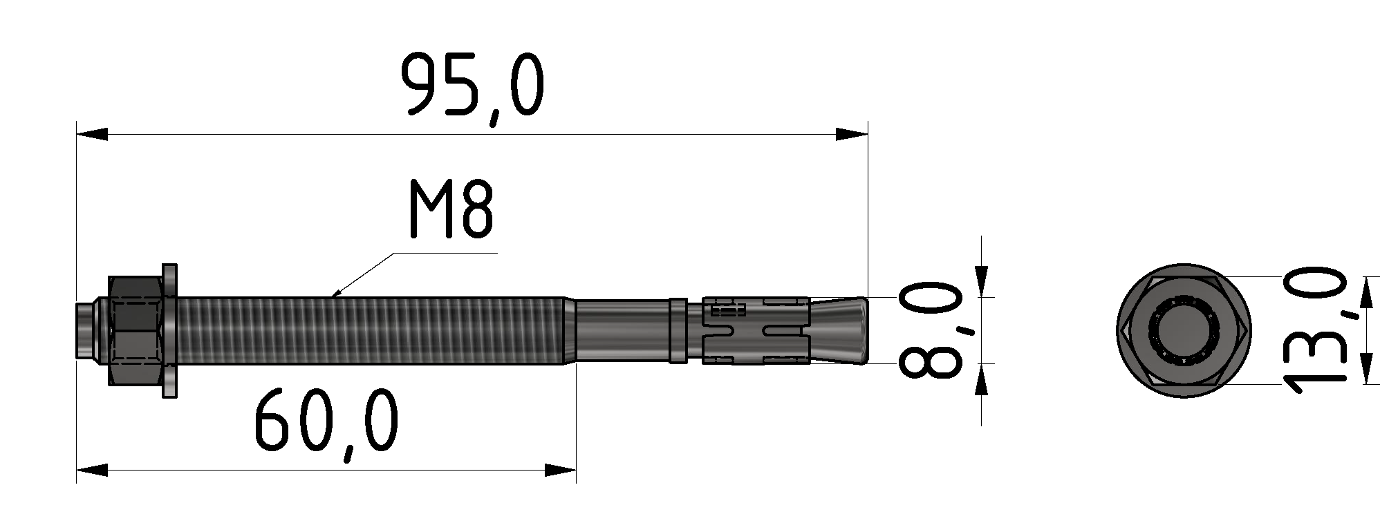 Bodenbefestigungssatz M8x95, verzinkt