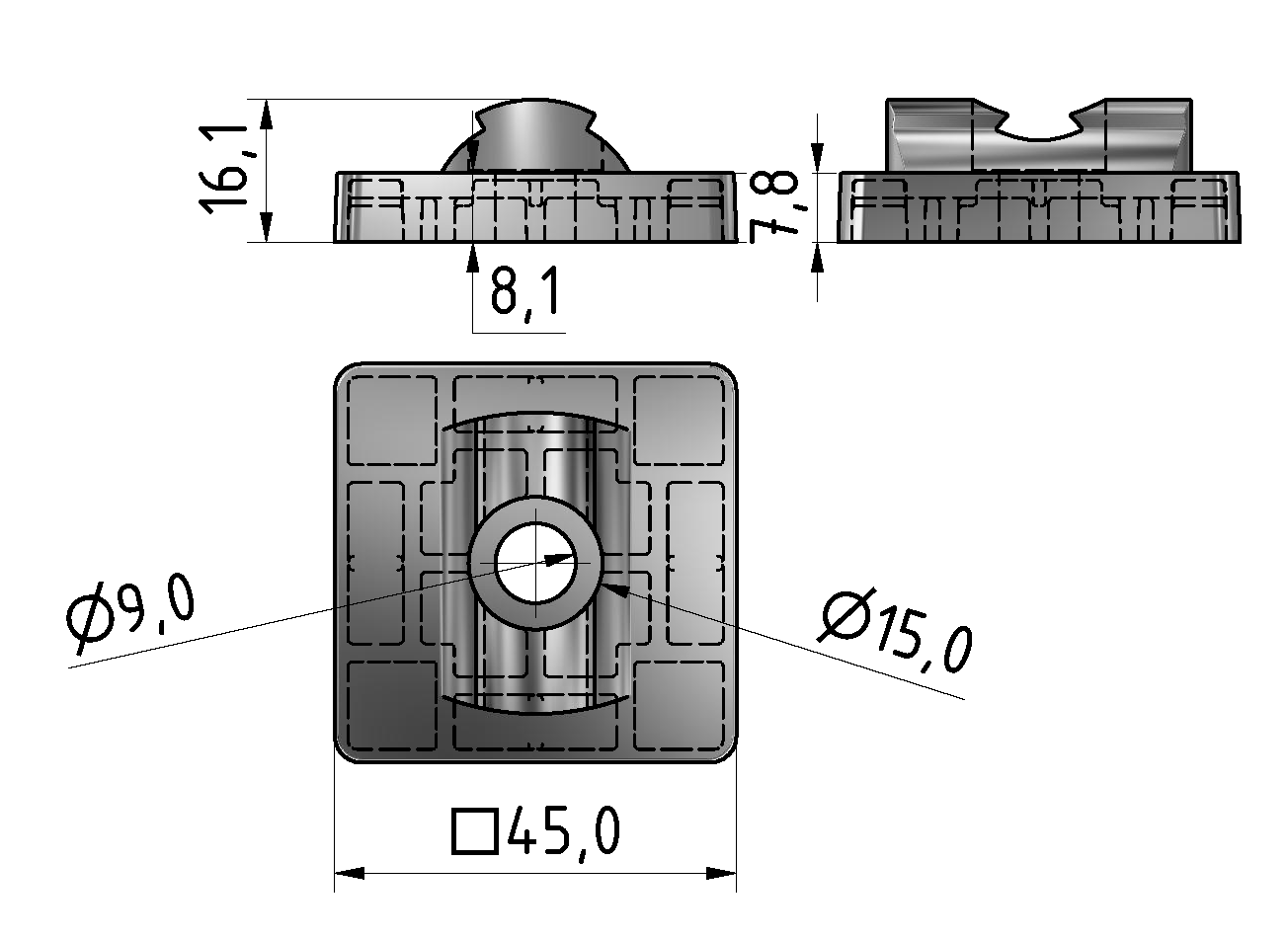 Set Adapterplatte 45x45 D28