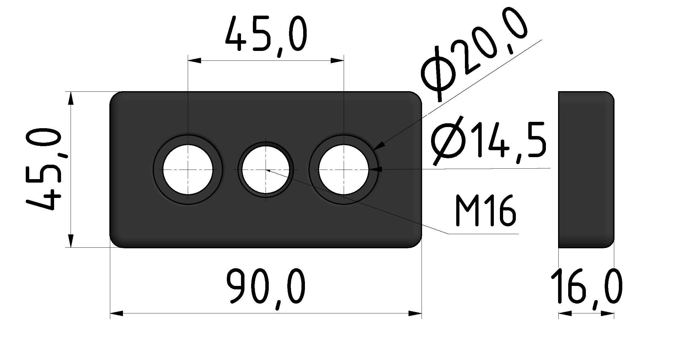 Base Plate 45x90 M16-10