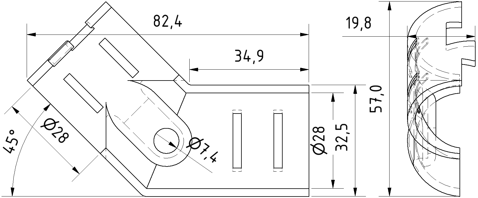 Angle Connector set 45° one sided B