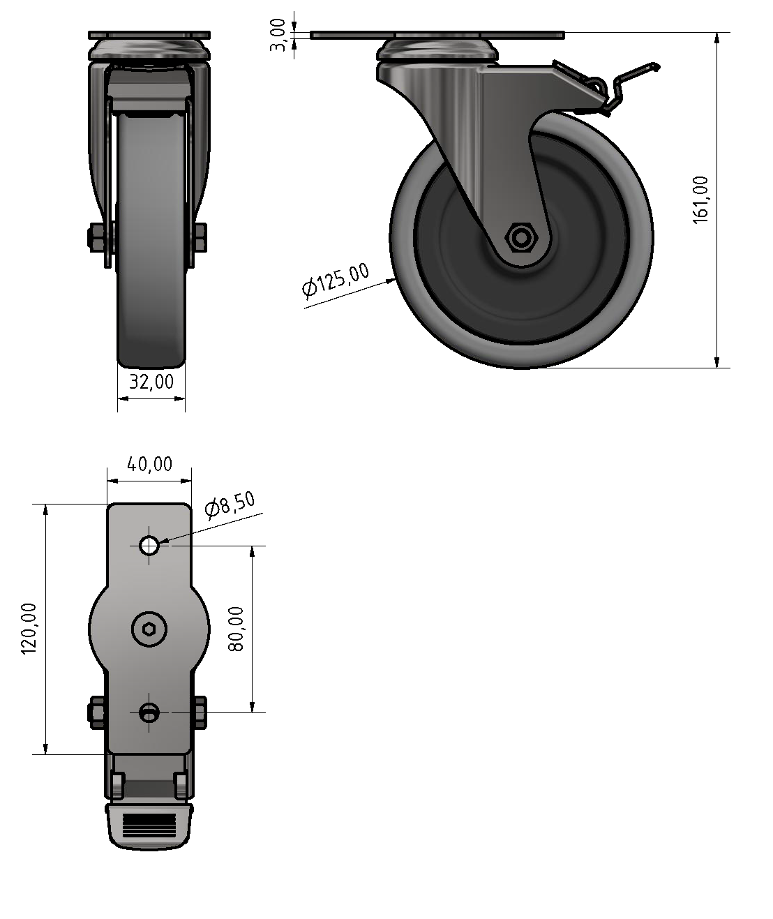 Castor D100 swivel, bright zinc-plated-8