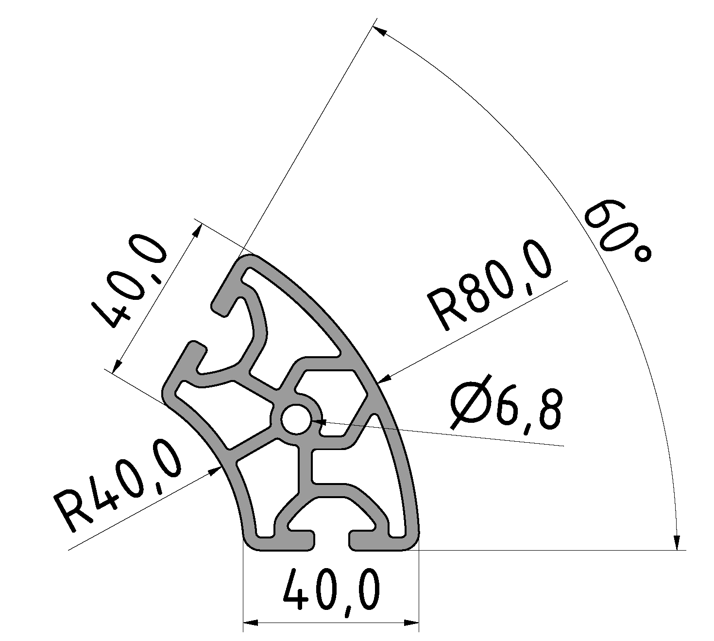 Profil 8 R40/80-60°, natur