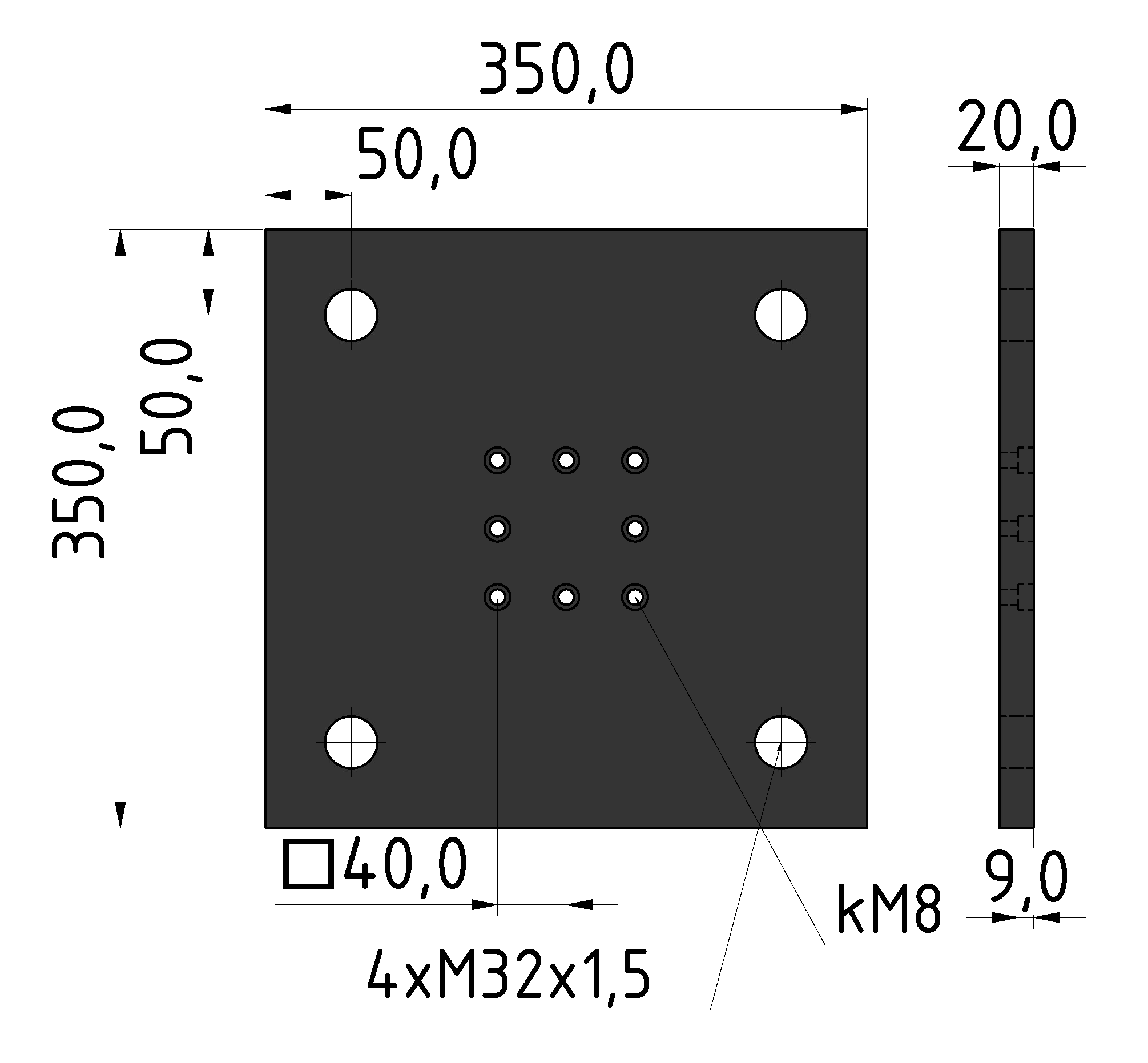 Portalplatte 8 350x350 120x120, brüniert