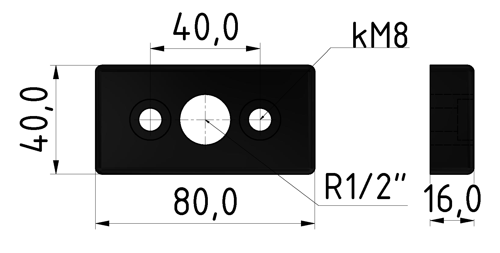 Pneumatik-Anschlussplatte 8 80x40 G1/2, schwarz