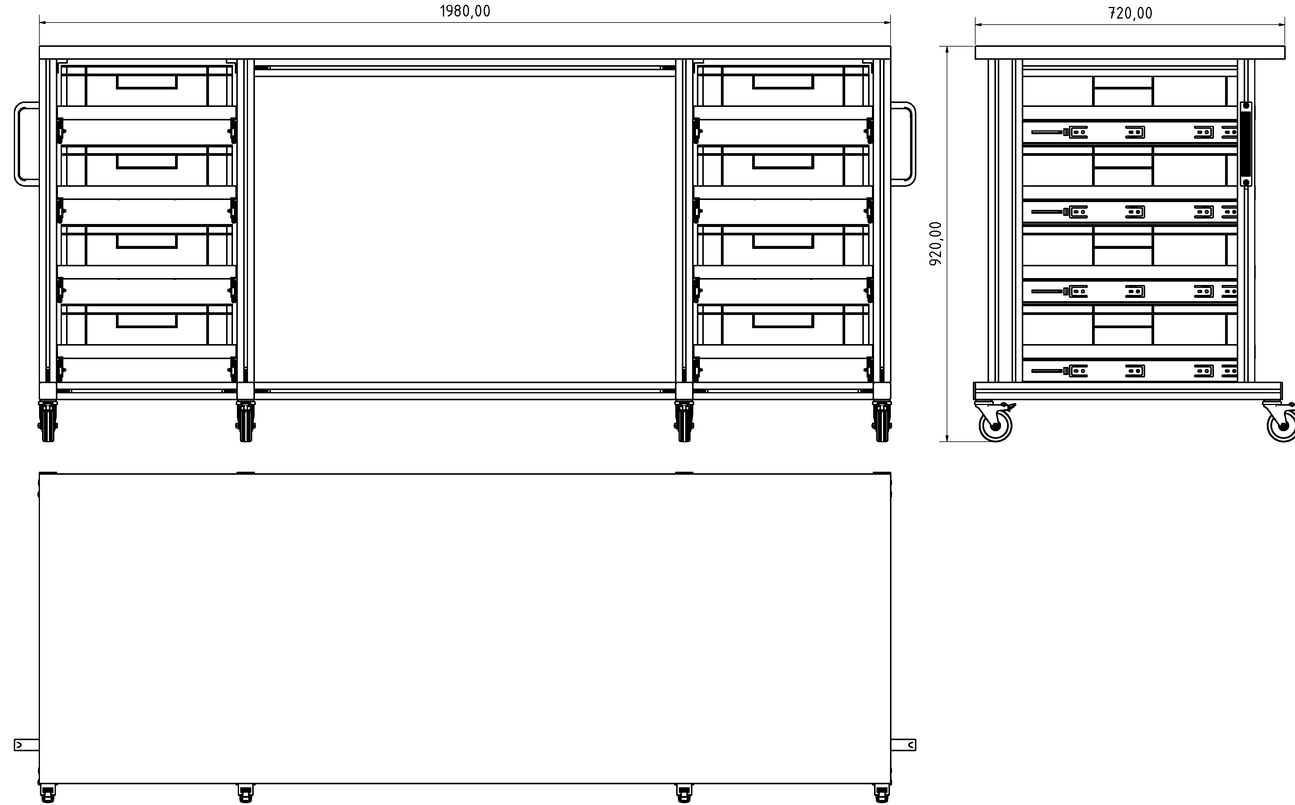 ESD Systemtisch Pro 1980x720 mm für Eurobehälter