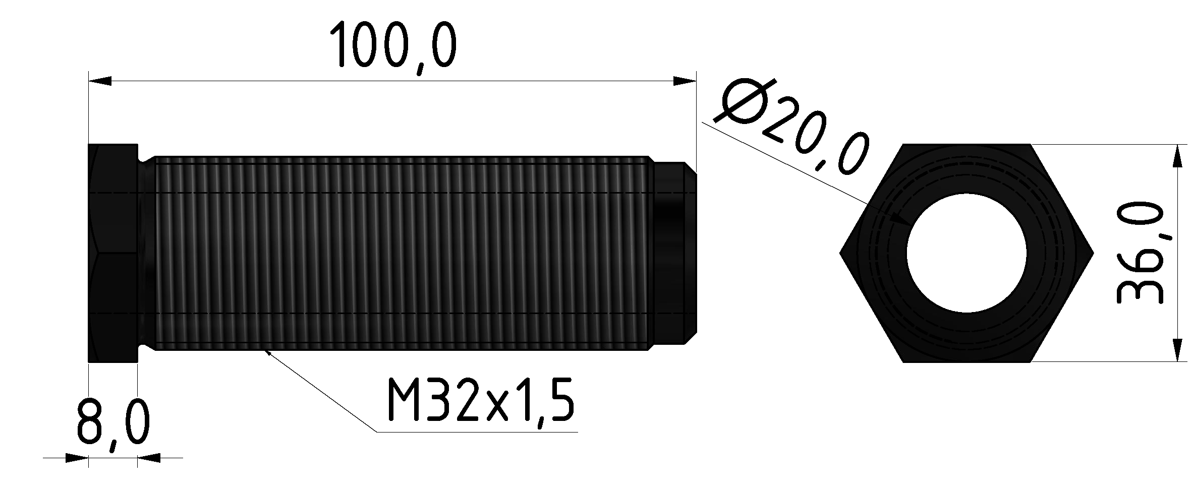 Stellschraube 8 M32x1,5 100, brüniert