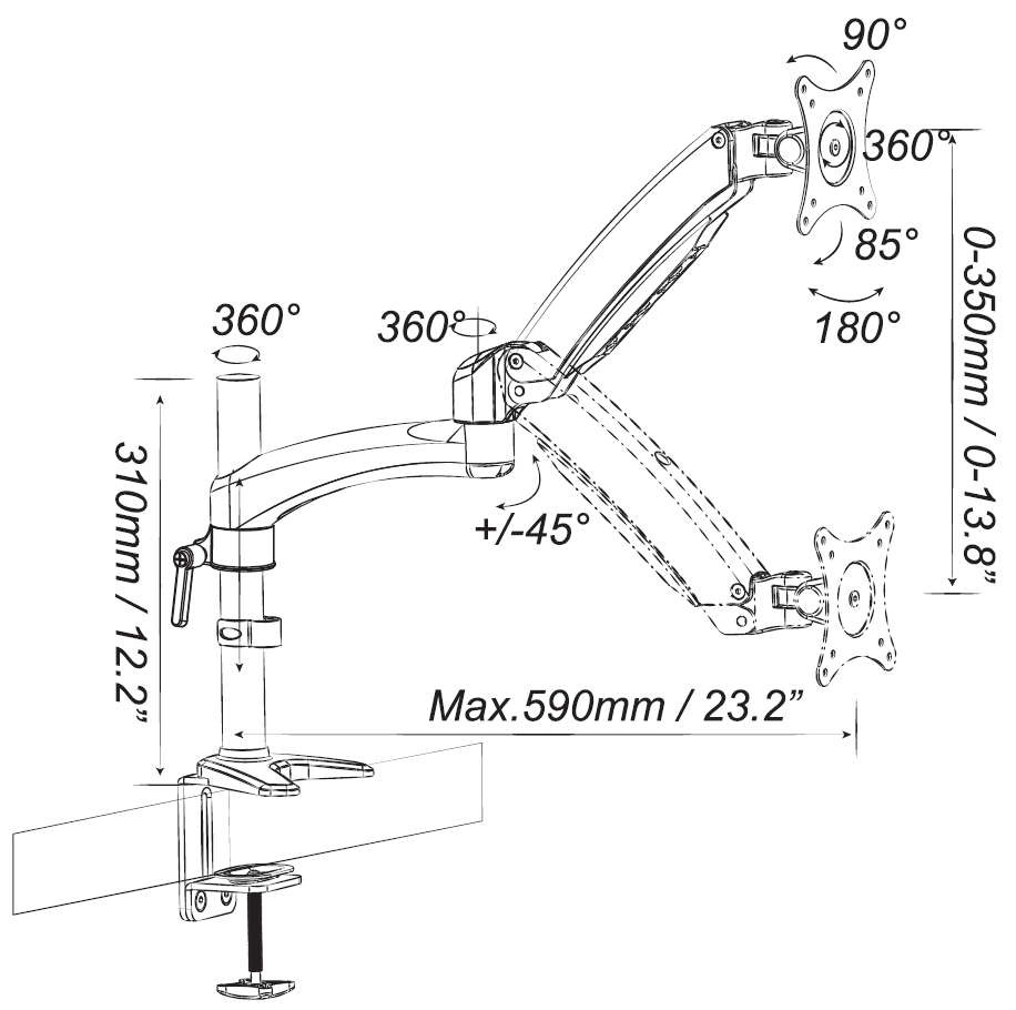 Monitor Arm, height-adjustable 3MT