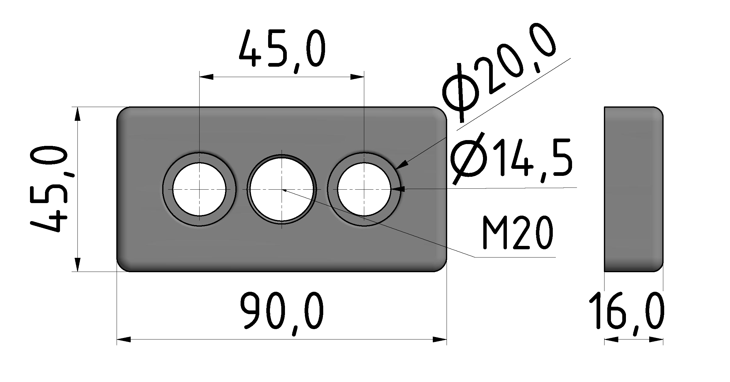 Base Plate 45x90 M20-10