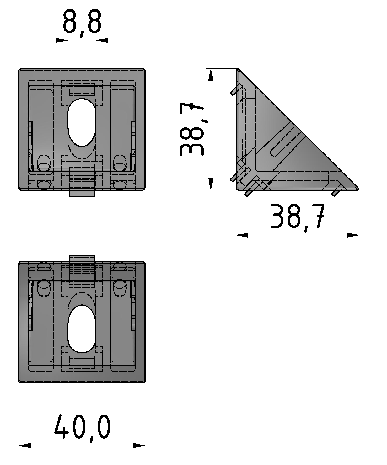 Angle Bracket 8 40x40 slotted hole Zn, white aluminium