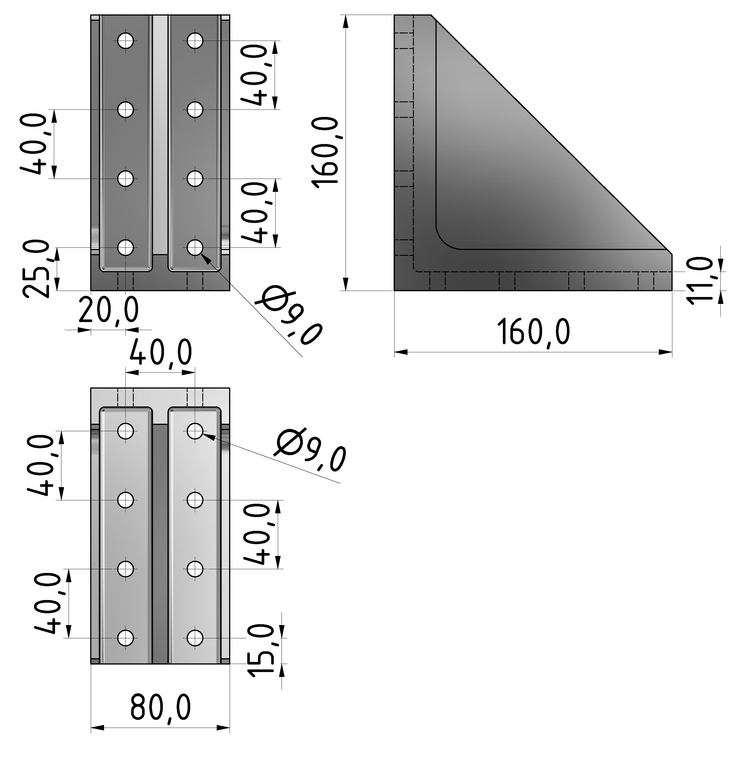 Angle Bracket 8 160x160 Al M8, white aluminium