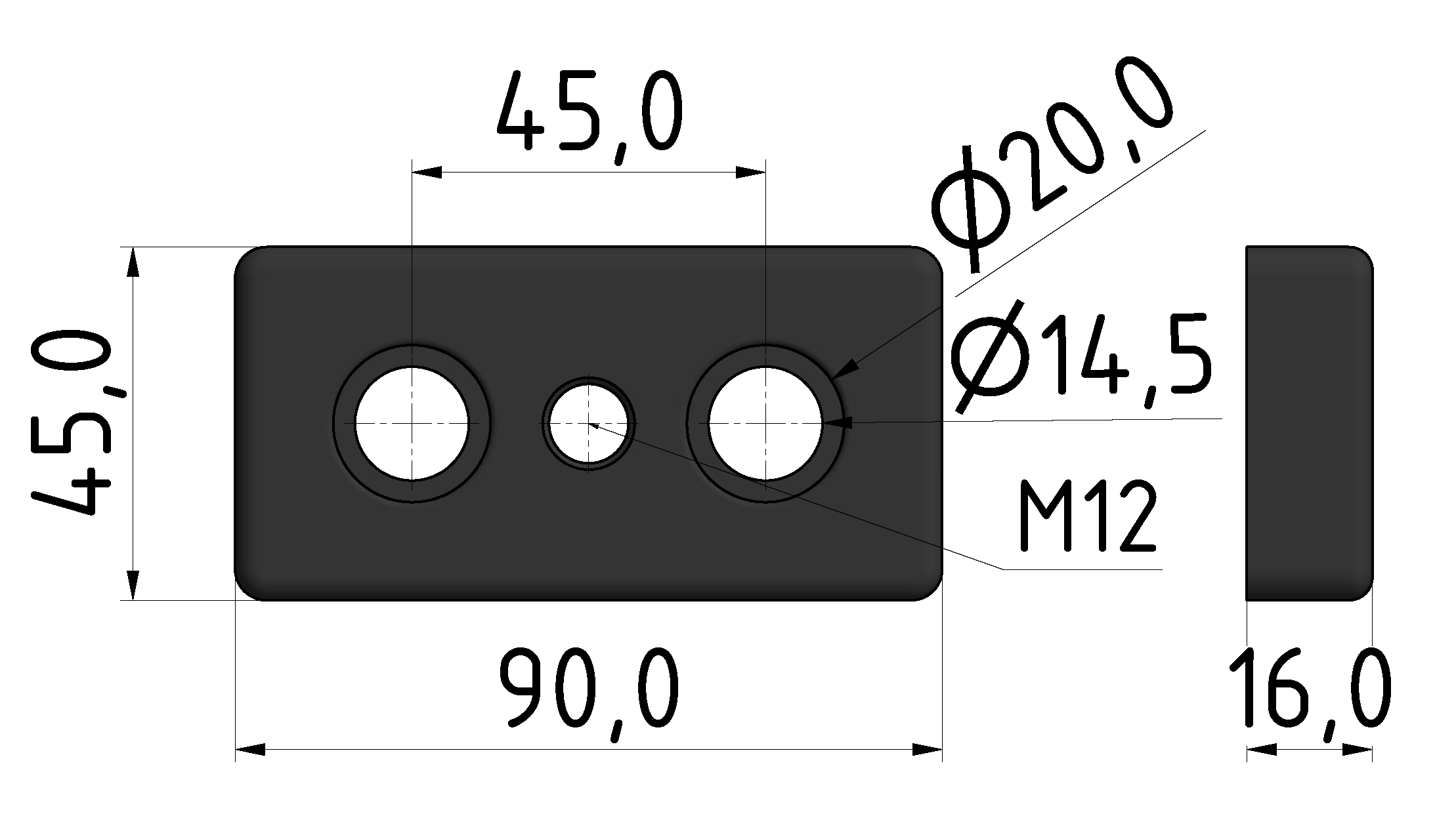 Base Plate 45x90 M12-10