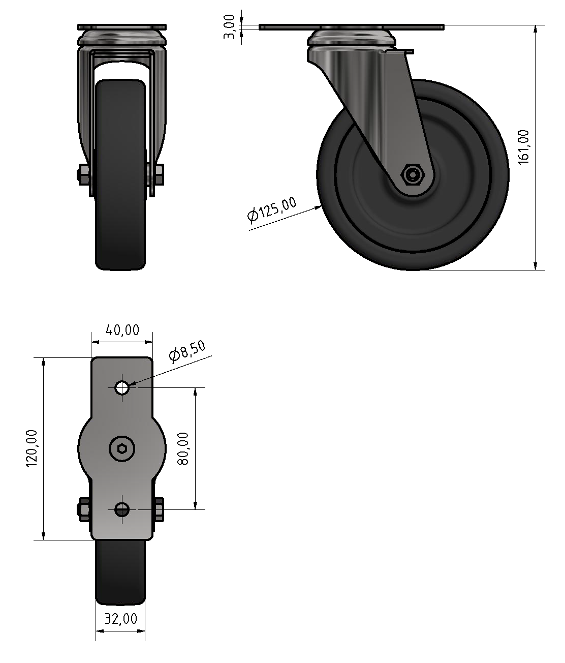 Castor D100 swivel, bright zinc-plated-8