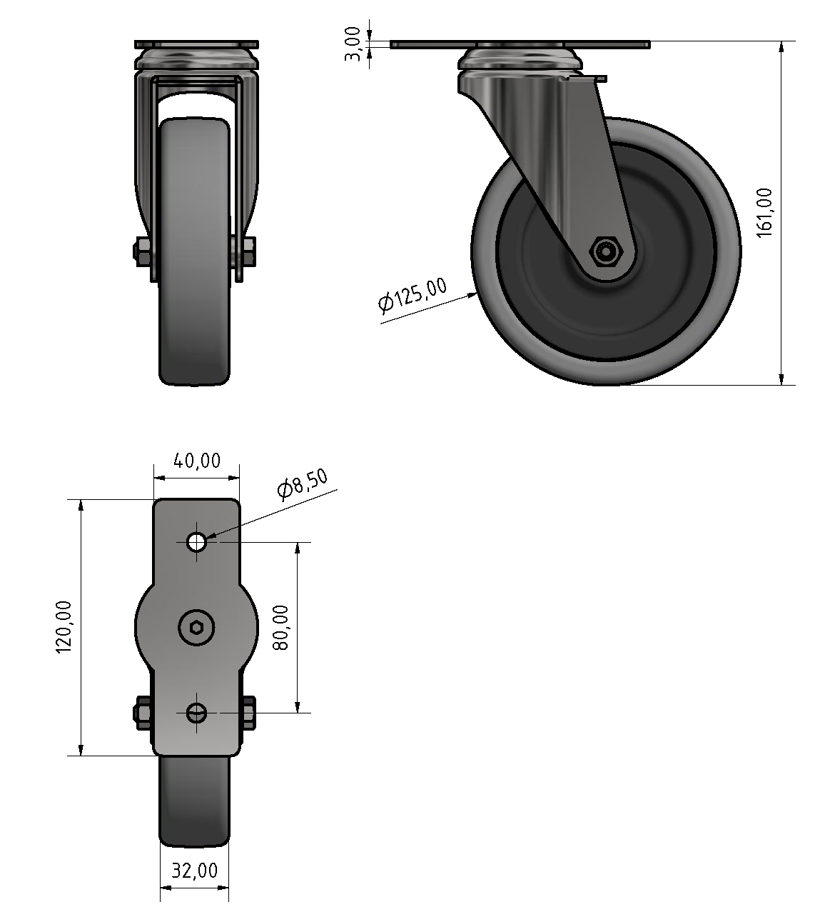 Castor D100 swivel, bright zinc-plated-8