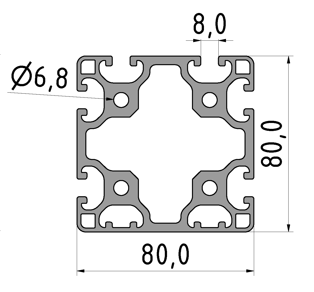 Profil 8 80x80 2N leicht, natur