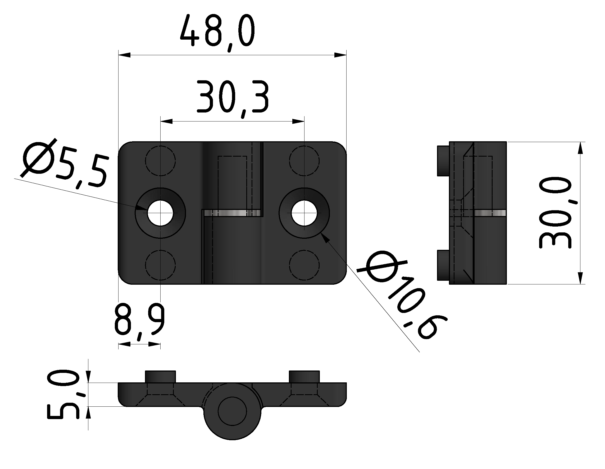 Hinge 6 PA, right, black