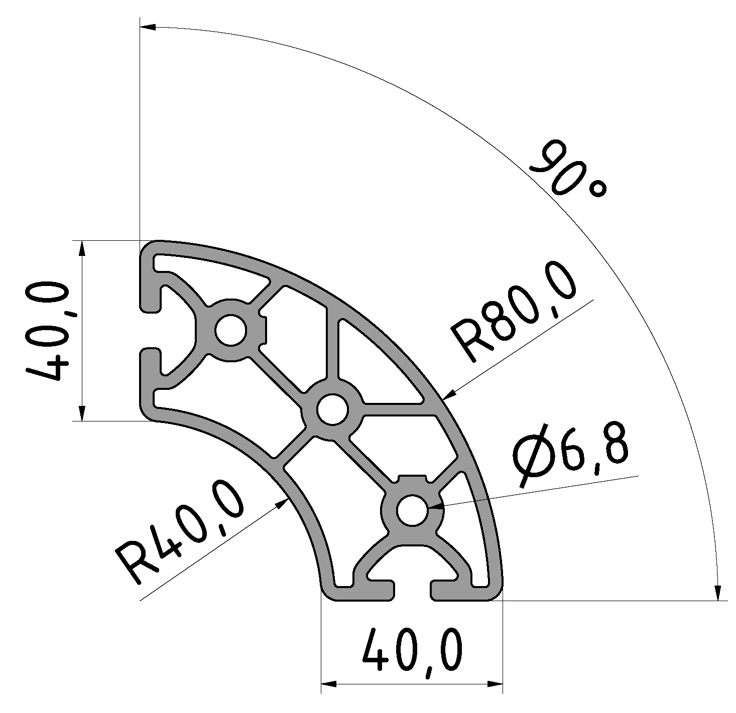 Profil 8 R40/80-90°, natur