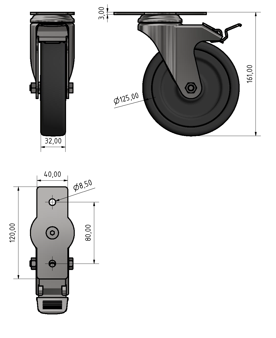 Castor D100 swivel, bright zinc-plated-8