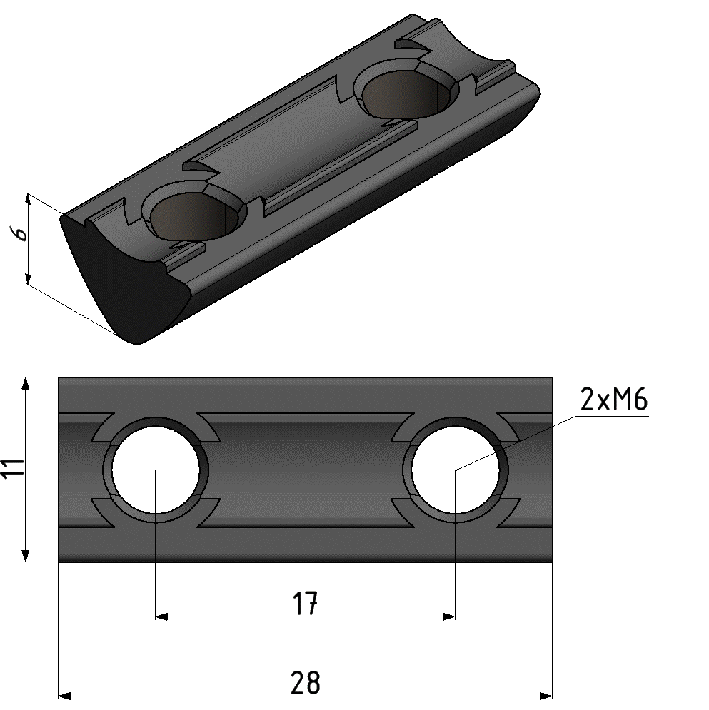 T-Slot Nut 6 St 2xM6-28, bright zinc-plated