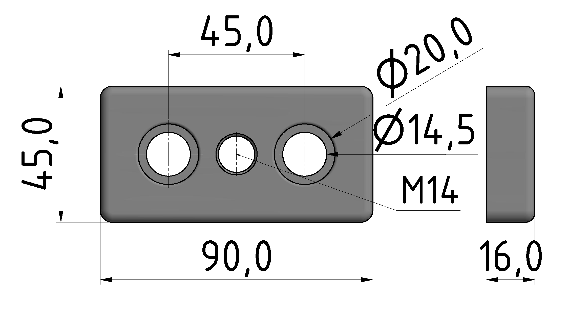 Base Plate 45x90 M14-10