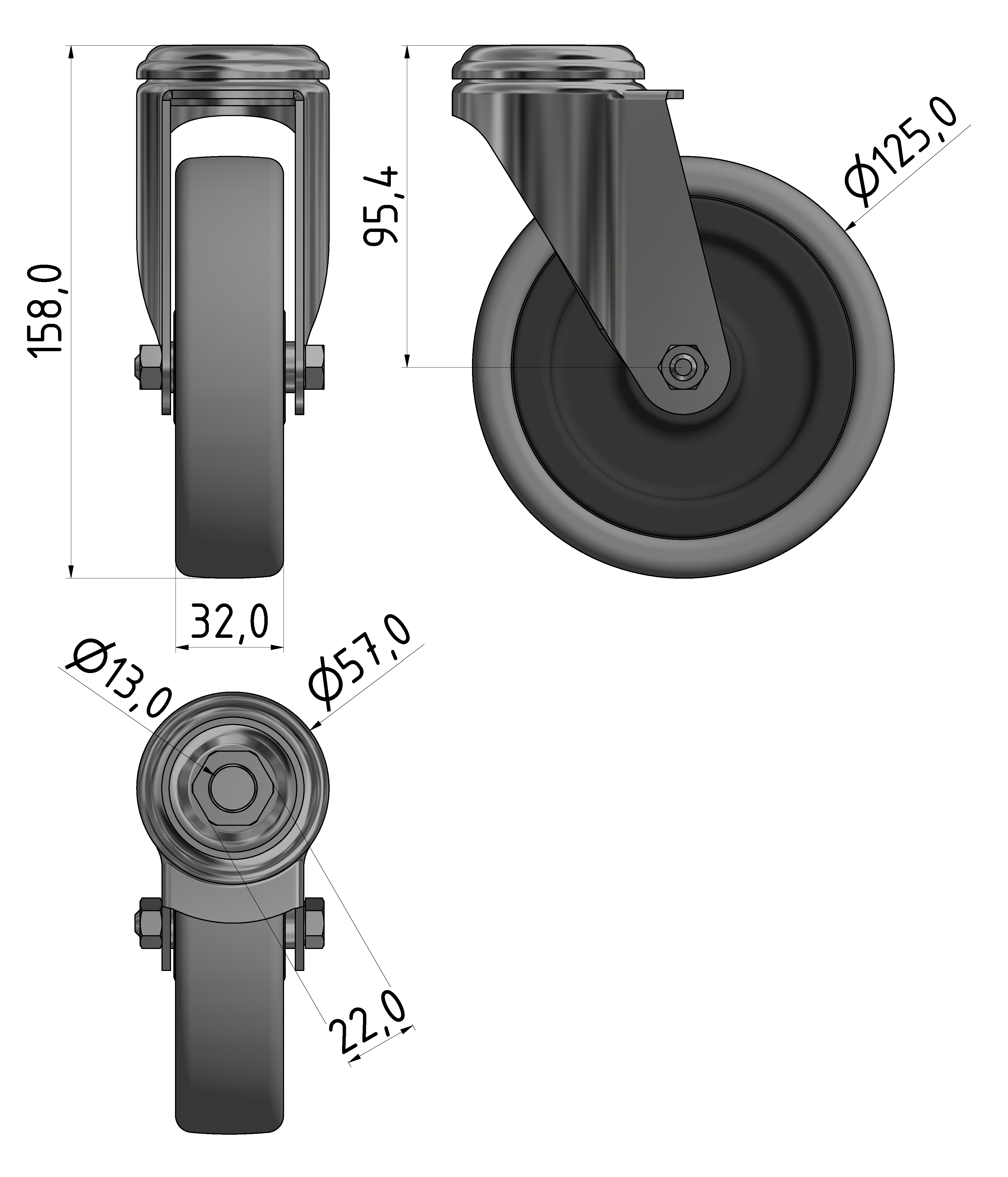 Lenkrolle D125, verzinkt-8