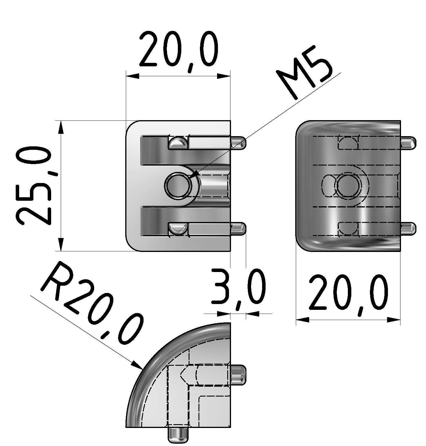 Glasscheibenhalterverbinder 8, weißaluminium