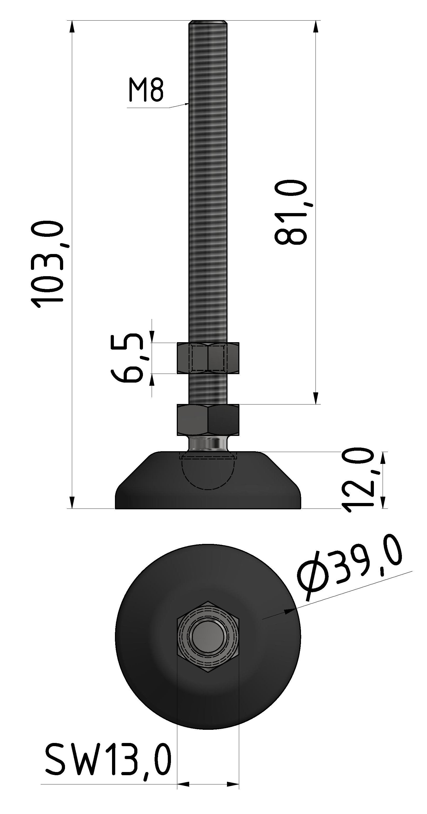 Knuckle Foot D40, M8x100, black