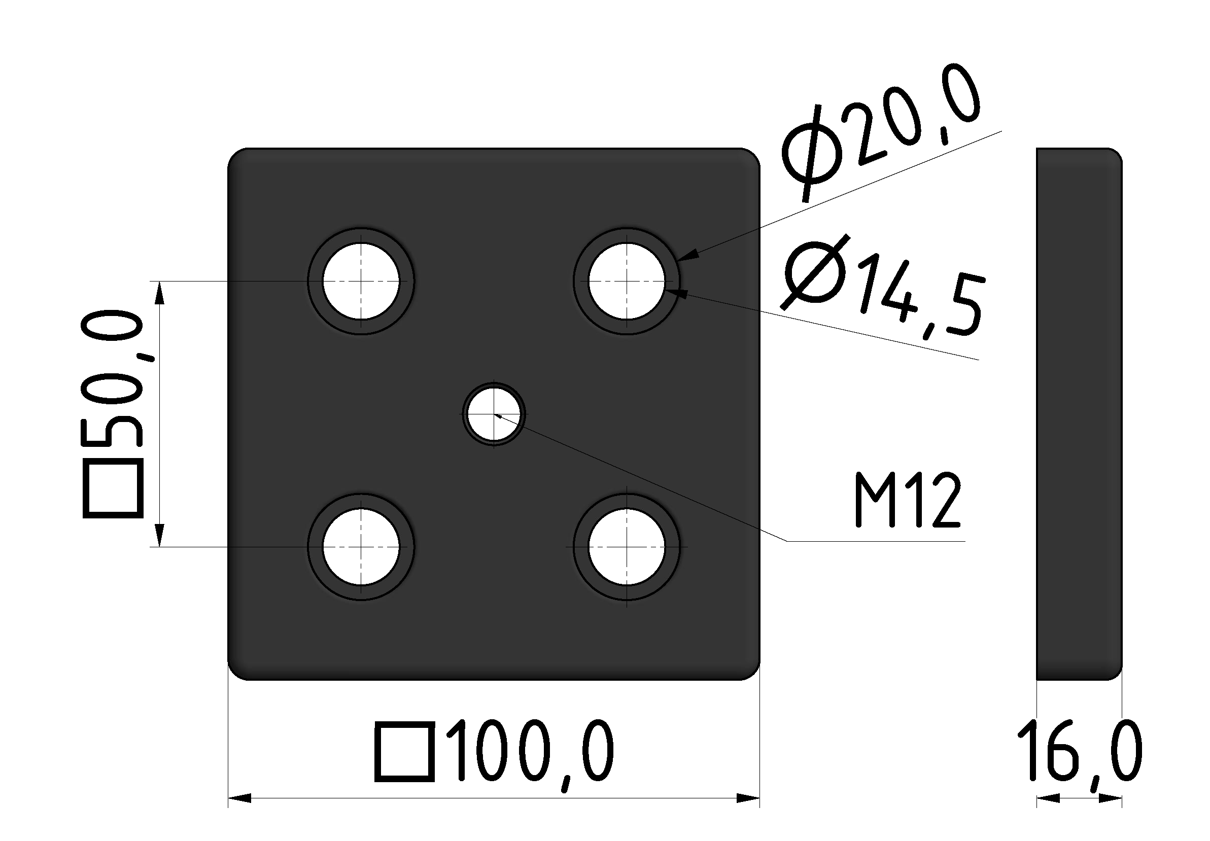 Base Plate 100x100 M12-10